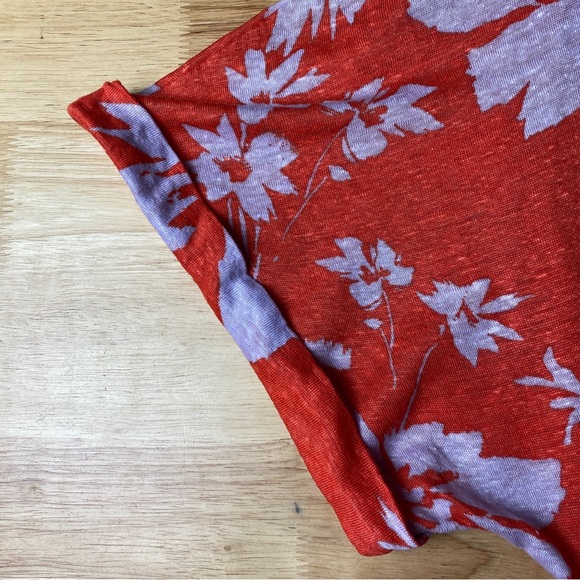 SPORTSCRAFT 'Tay' Orange Floral Print 100% Linen V-Neck Midi Dress Size M AU 12 - Picture 9 of 12